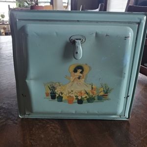 Vintage mint green metal breadbox